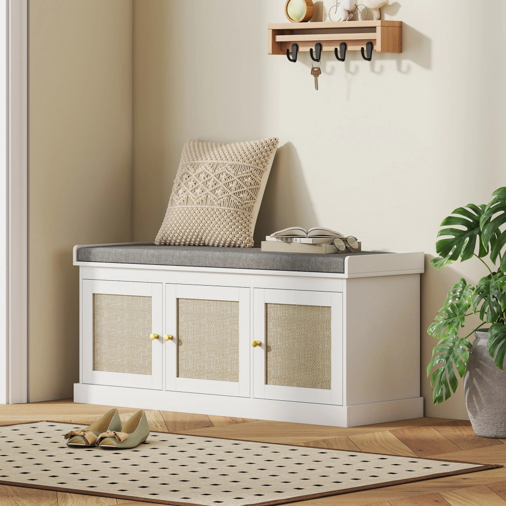 Panca Scarpiera con Cuscino ¨C Minimal ¨C Bianco 105x35x47cm