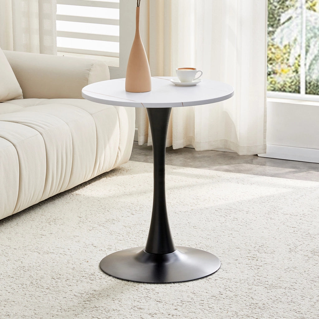 TAVOLO Rotondo 60 cm Mid-Century MDF Bianco e Nero