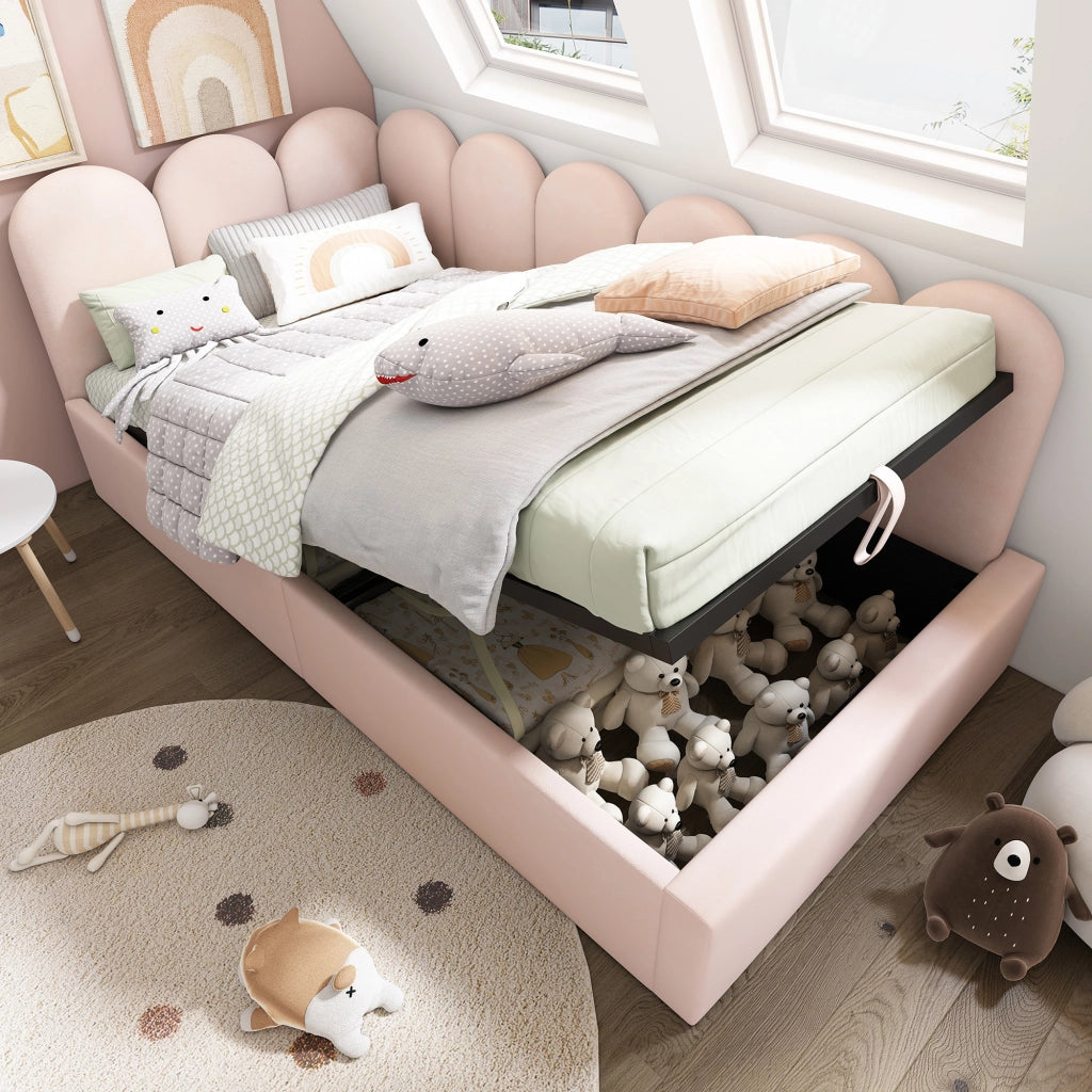 Letto singolo contenitore 90x190 cm in velluto rosa