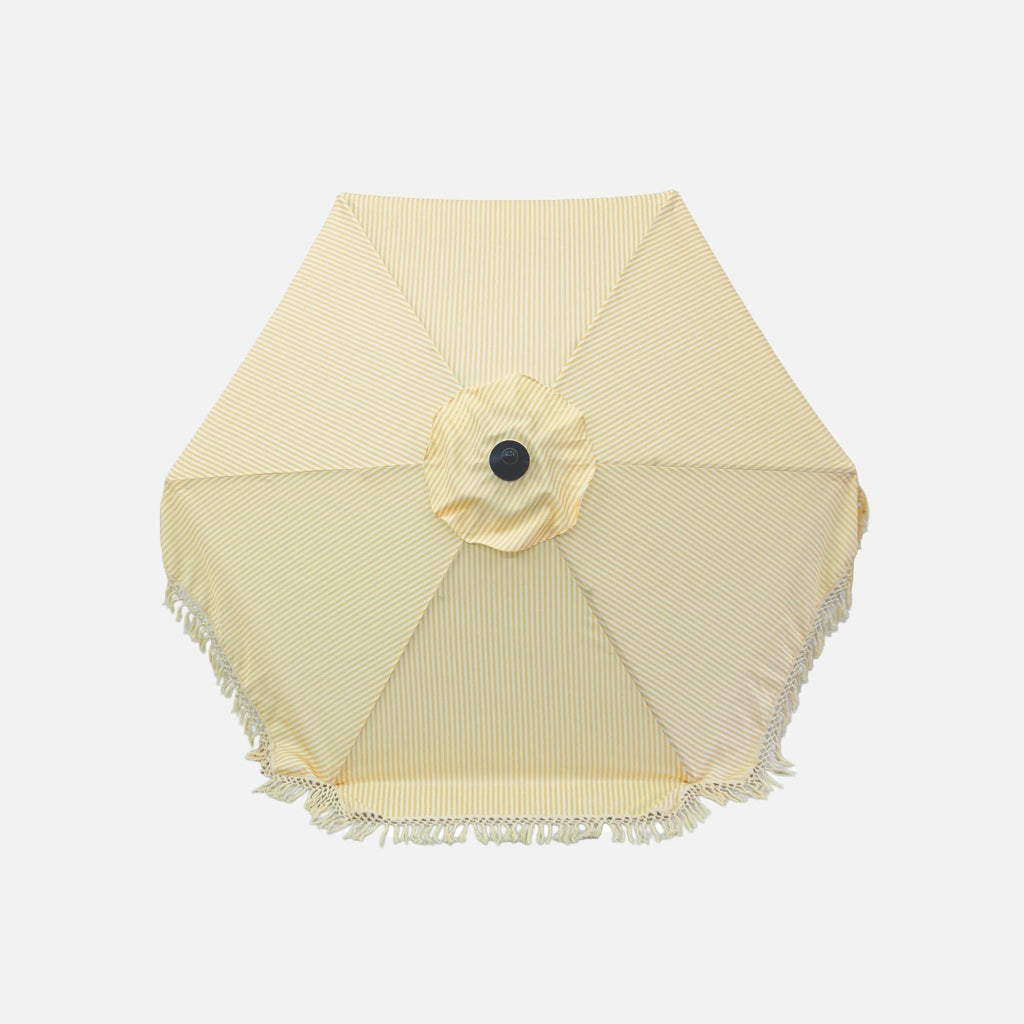 Ombrellone rotondo dritto con frange, ø2m, righe beige e crudo