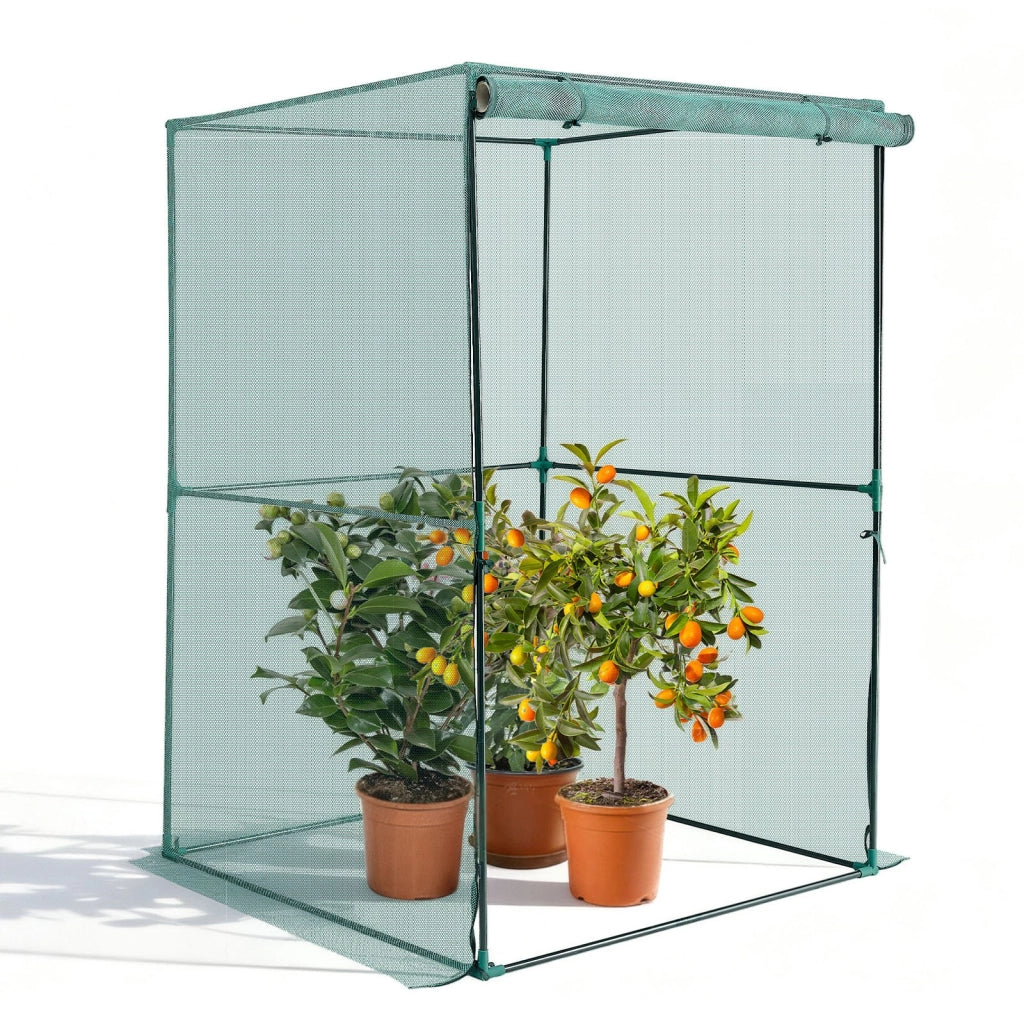 Gabbia Protettiva per Colture YJ-FHL004 1,2 x 1,2 x 1,8 m Rete da Giardino con Cerniera Copertura per Orto in Acciaio e Poliestere Verde