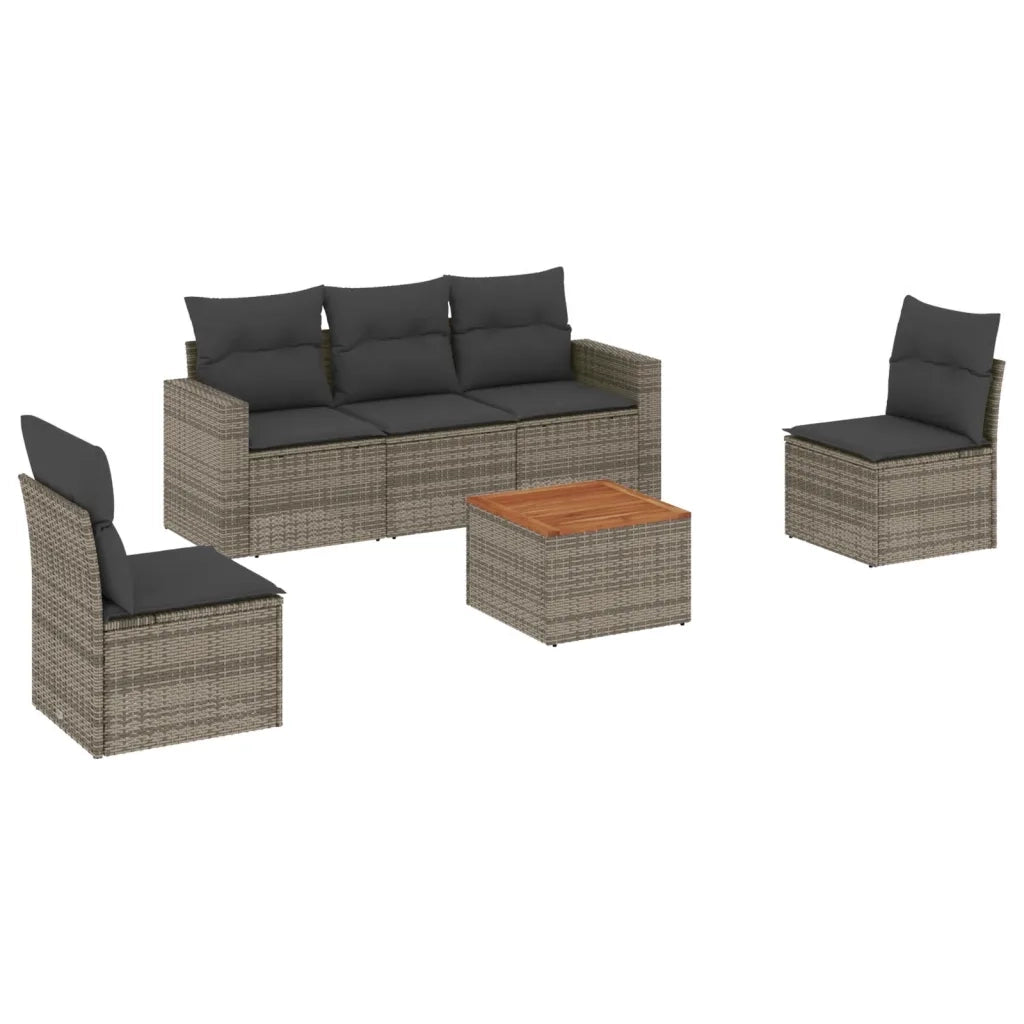 Set Divano da Giardino 6 pz con Cuscini Grigio in Polyrattan 3224065