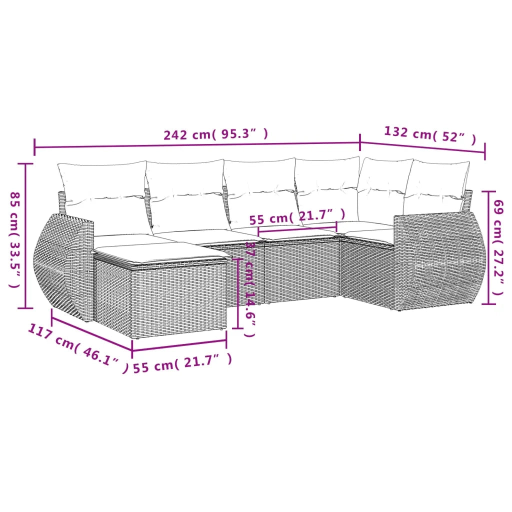 Set Divano da Giardino 6 pz con Cuscini Beige in Polyrattan 3221657