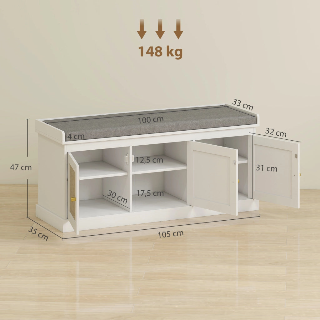 Panca Scarpiera con Cuscino ¨C Minimal ¨C Bianco 105x35x47cm