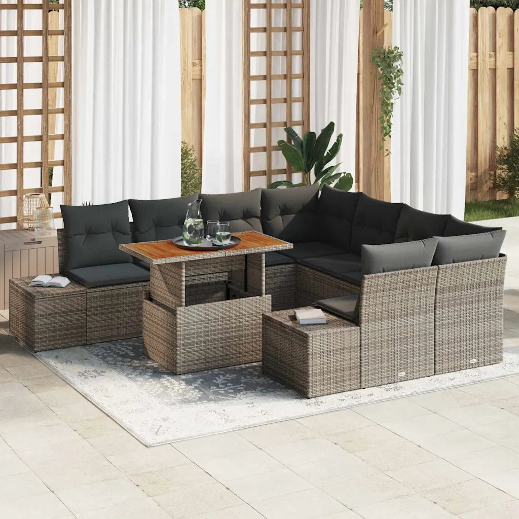 Set Divano da Giardino 9 pcs Grigio Poly Rattan 3358680