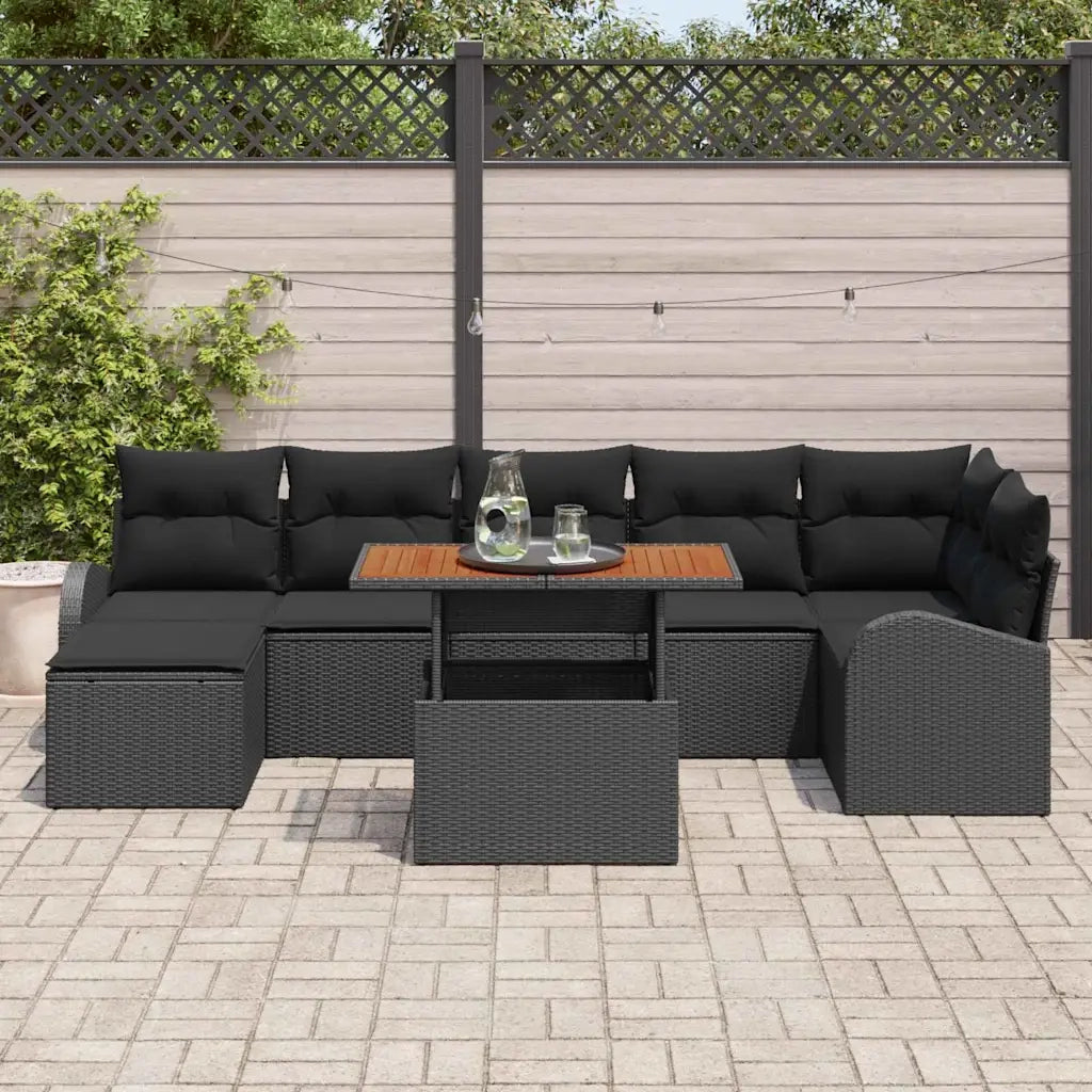 Set Divano da Giardino con cuscino 8 pcs Nero 3349617