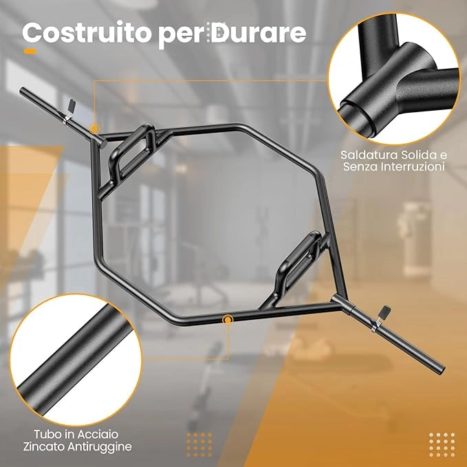 Barra della Trappola Olimpica, Olympic Hex Trap Bar in Acciaio con Maniglie Piegehvole, Barra Sollevamento Pesi, Capacità di Carico 226 kg(Nero)