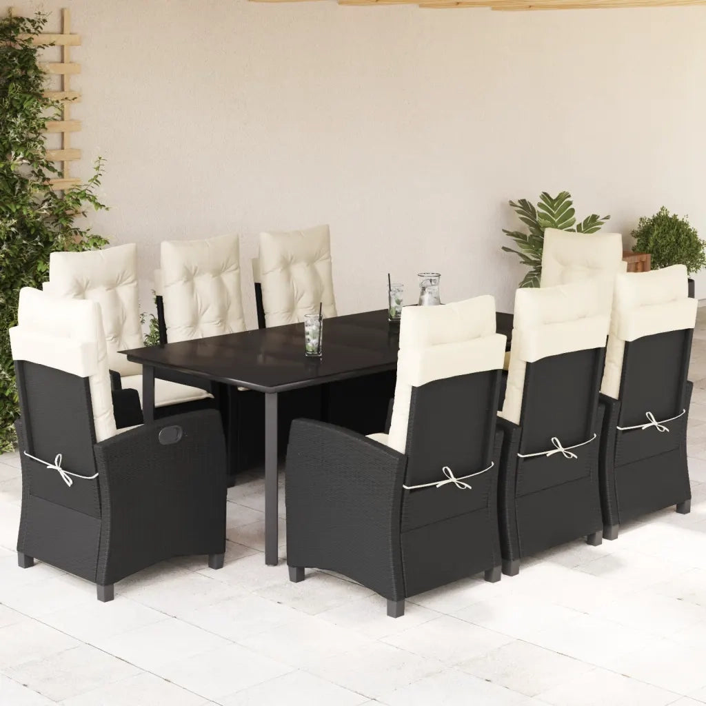 Set da Pranzo da Giardino 9 pz con Cuscini Nero in Polyrattan 3212740