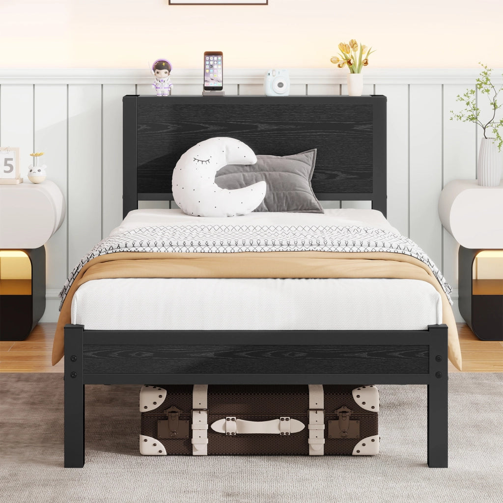 letto singolo mdf metallo nero 90 x 200 cm