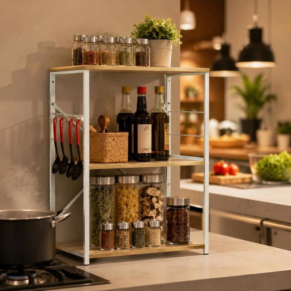 Microwave Shelf, White Oak, 60x39.6x79.5 Cm, Engineered Wood