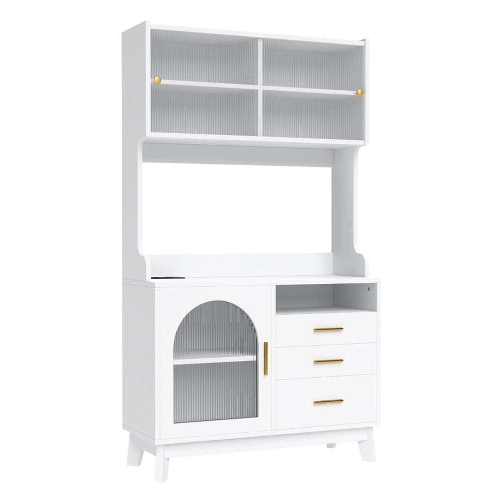 Credenza alta con ampio spazio contenitore e prese USB A e USB C per cucina e sala da pranzo 100.5×40×178 cm