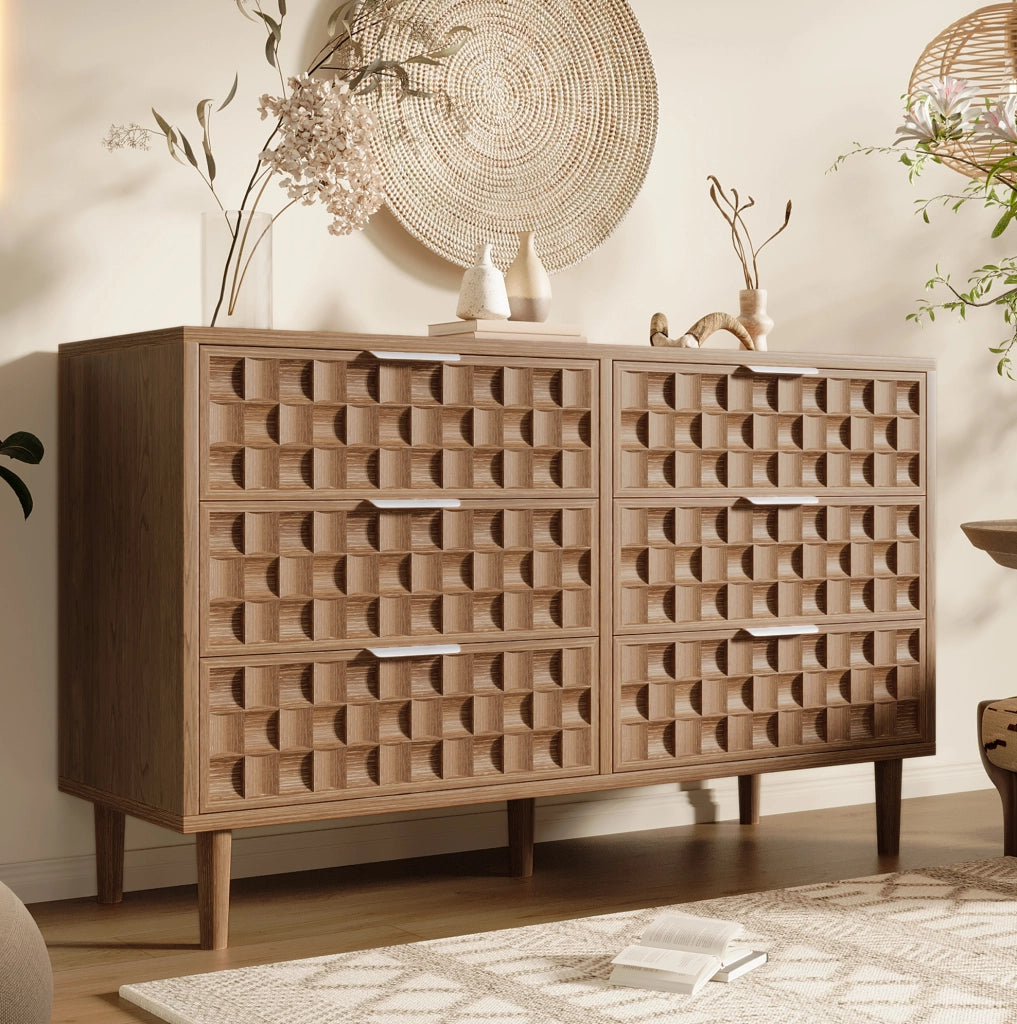 Sideboard 120x37x77 cm con 6 cassetti; effetto rovere; MDF