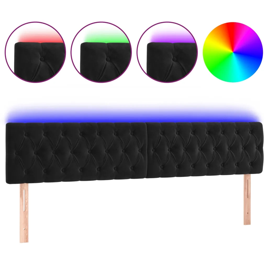 Testiera a LED Nera 200x7x78/88 cm in Velluto 3122016