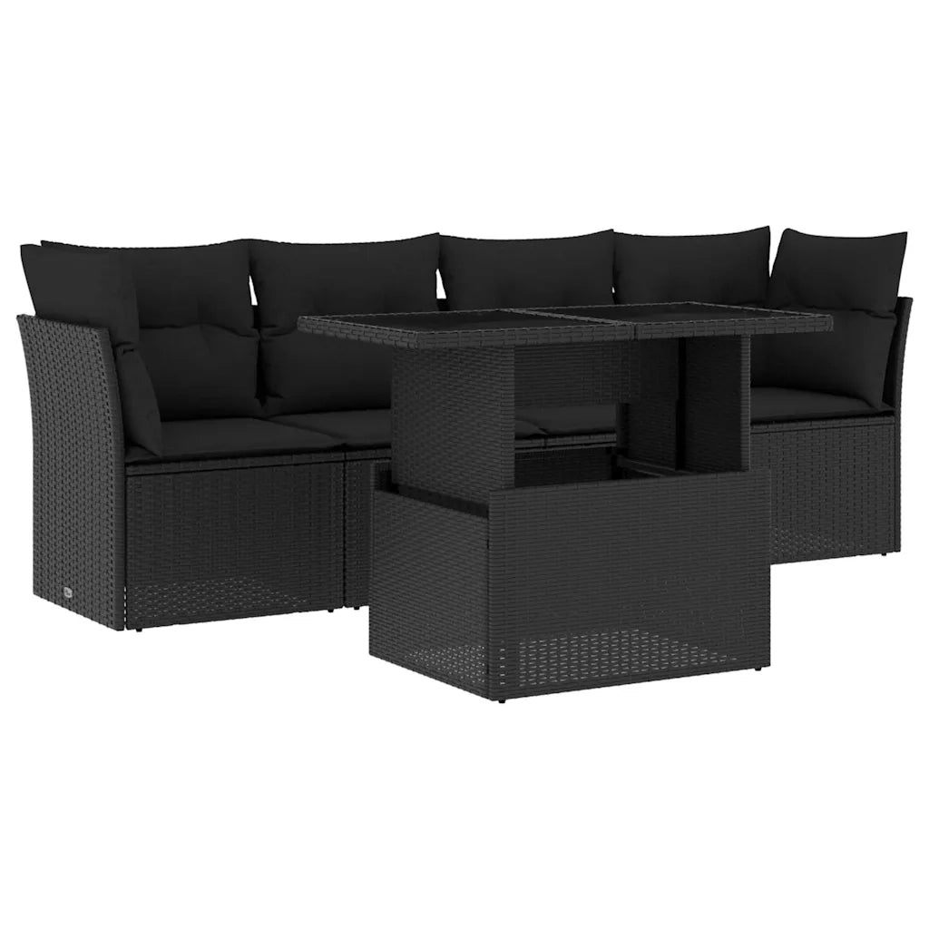 Set Divani da Giardino 5 pz con Cuscini in Polyrattan Nero 3266345