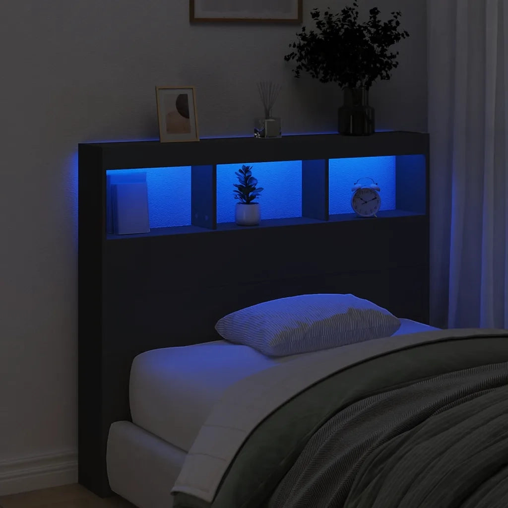 Testiera con Contenitore a LED Nera 120x17x102 cm 839190