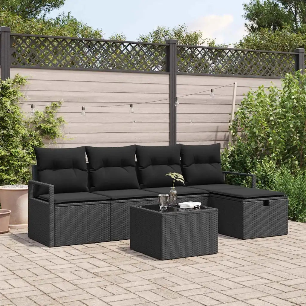 Set Divano da Giardino con cuscino 6 pcs Nero Poly Rattan 3360504