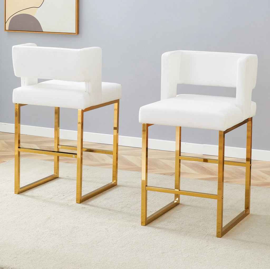 SGABELLO ALTO Quadrato 91,4 cm PU Bianco e Oro Set da 2 pezzi