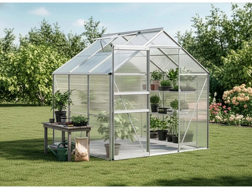 Base in acciaio zincato per serra da giardino "Basilic" - 3,61 m² - Grigio