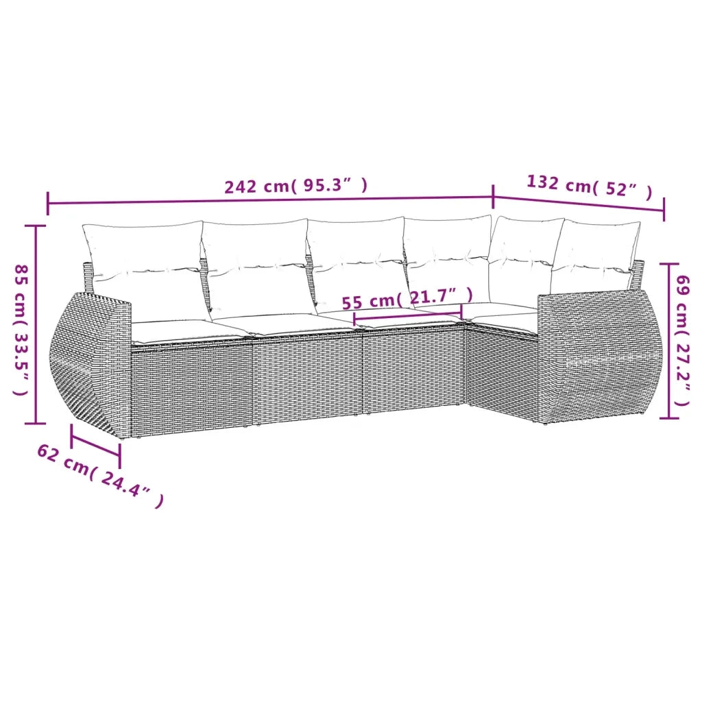 Set Divani da Giardino 5 pz con Cuscini in Polyrattan Nero 3221324