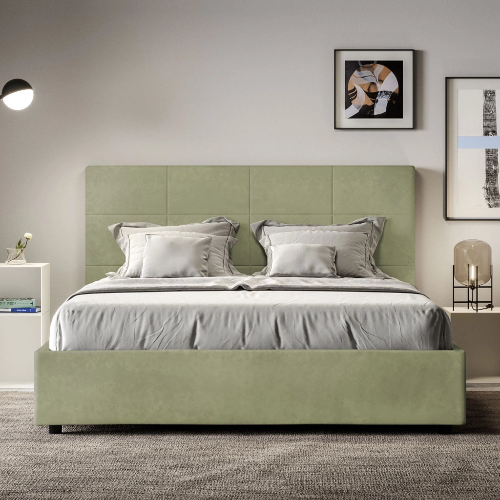 Letto 1 Piazza E Mezzo 130x190 cm con Rete Imbottito in Microfibra Mika Tè Verde
