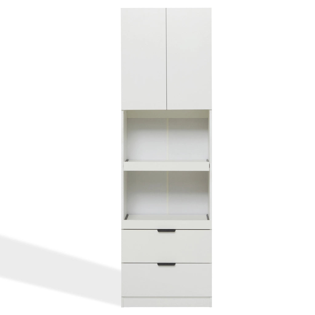 Mobile dispensa da cucina 200 cm con 2 cassetti e vani aperti; bianco