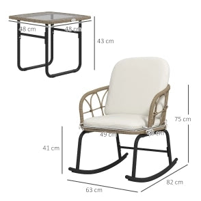 Set da giardino in rattan 3 pezzi con 2 sedie a dondolo e tavolino con cuscini, per terrazza e balcone