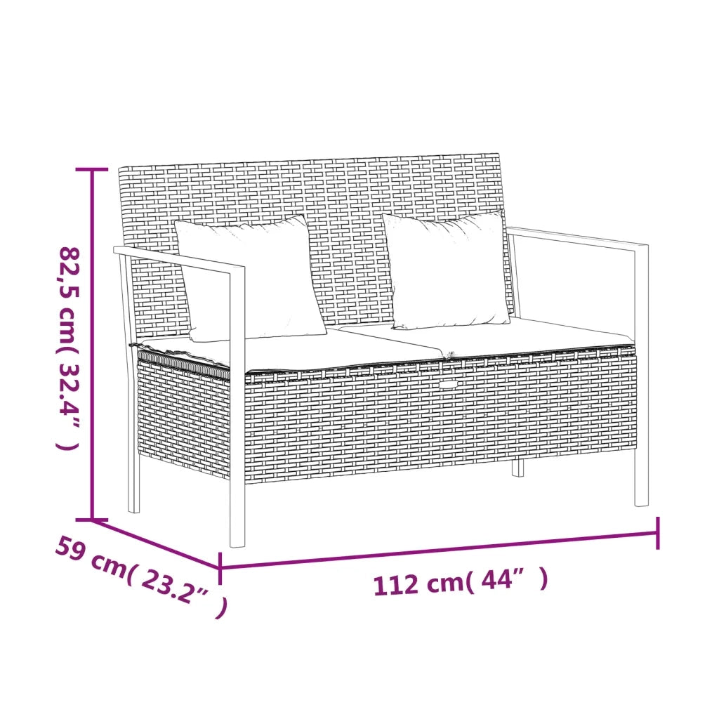 Panca da Giardino a 2 Posti con Cuscini in Polyrattan Marrone 364113