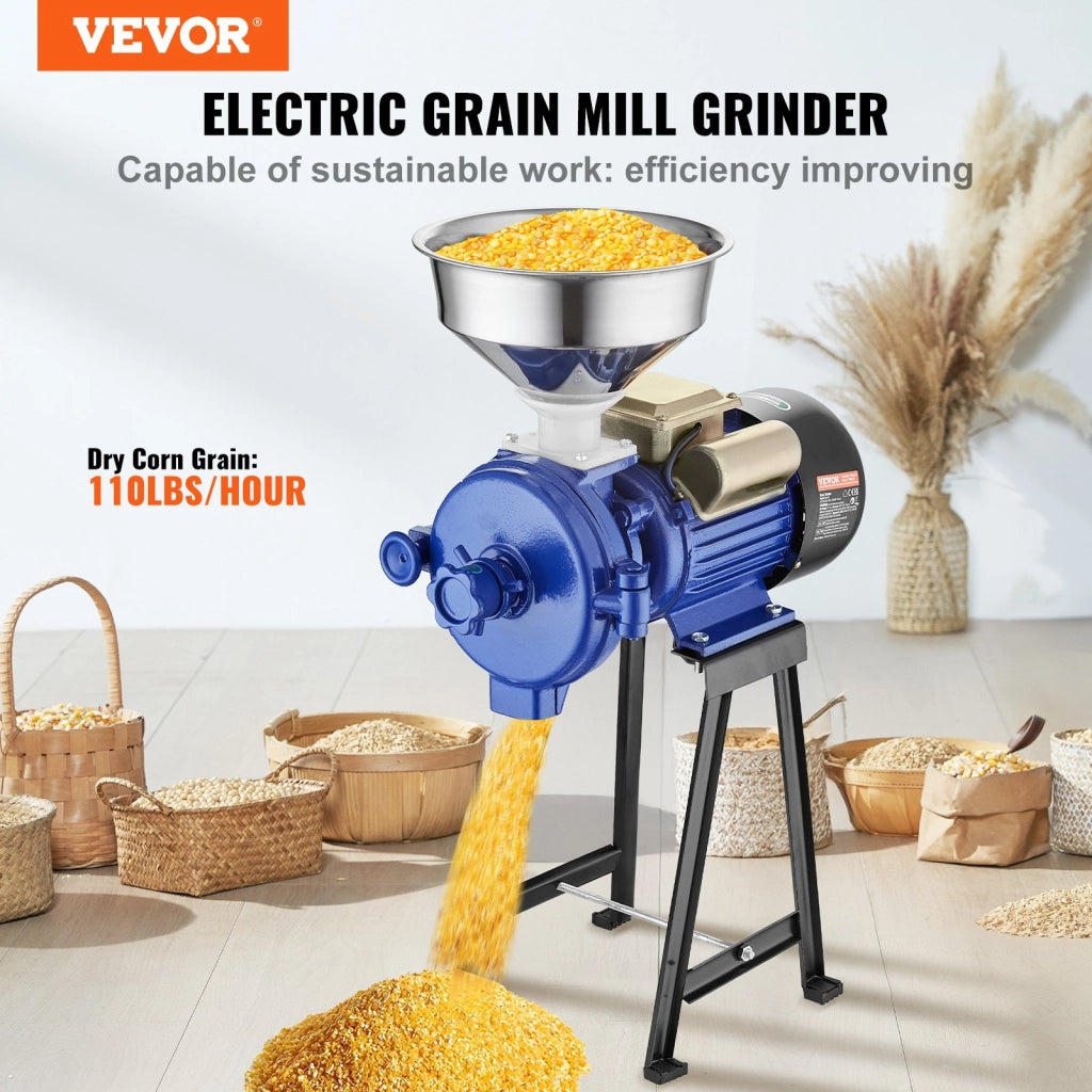 Mulino Elettrico per Cereali e Mais GM-001 3000W con Imbuto in Acciaio Inox, Macina Granaglie e Spezie a Secco e Umido, Spessore Regolabile