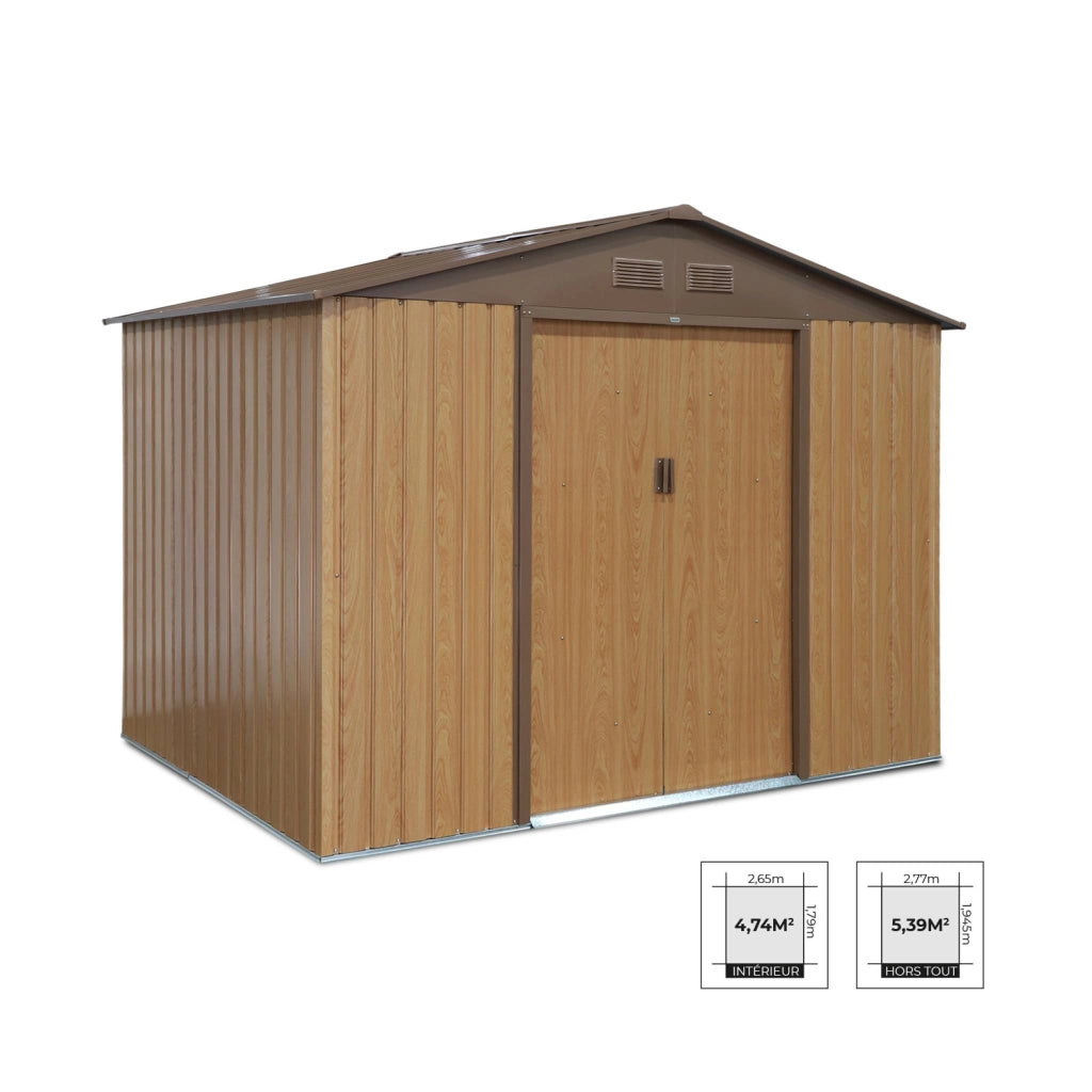 Casetta da giardino in metallo con kit di ancoraggio, 5.9m², quercia