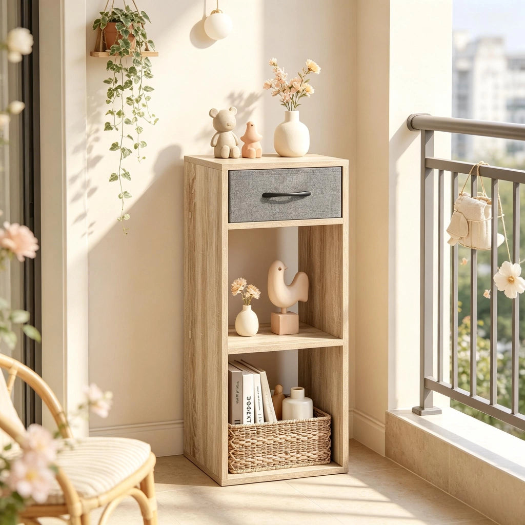 LIBRERIA A CUBI con cassetto, 32 x 30 cm, legno ingegnerizzato, grigio