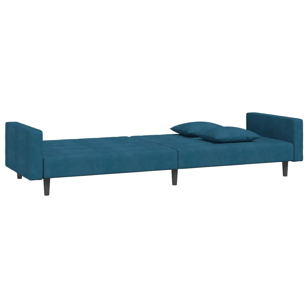 Divano Letto a 2 Posti con 2 Cuscini Blu in Velluto 375917