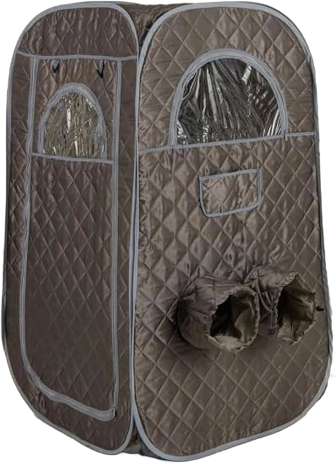 Sauna a Vapore Portatile 3L, Sauna da Casa con 9 Livelli di Regolazione della Temperatura da 40-65℃, Telecomando, Sedia Pieghevole e Massaggiatore per Piedi in Legno (Grigio)