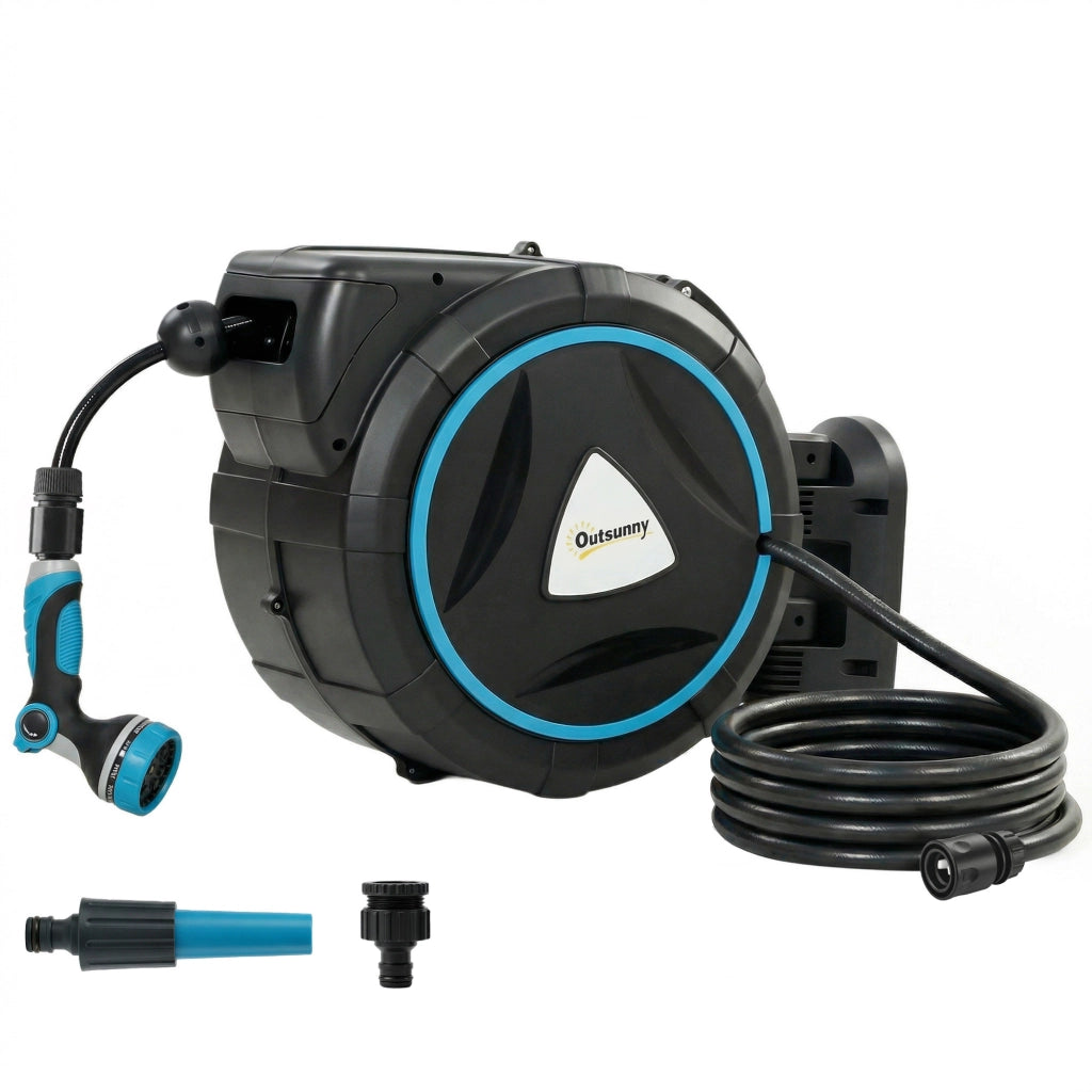 Avvolgitubo da Parete Automatico 23+2m con Lancia Irrigazione 12 Getti Avvolgitubo da Giardino Orientabile e Portatile 55x31x50cm Blu