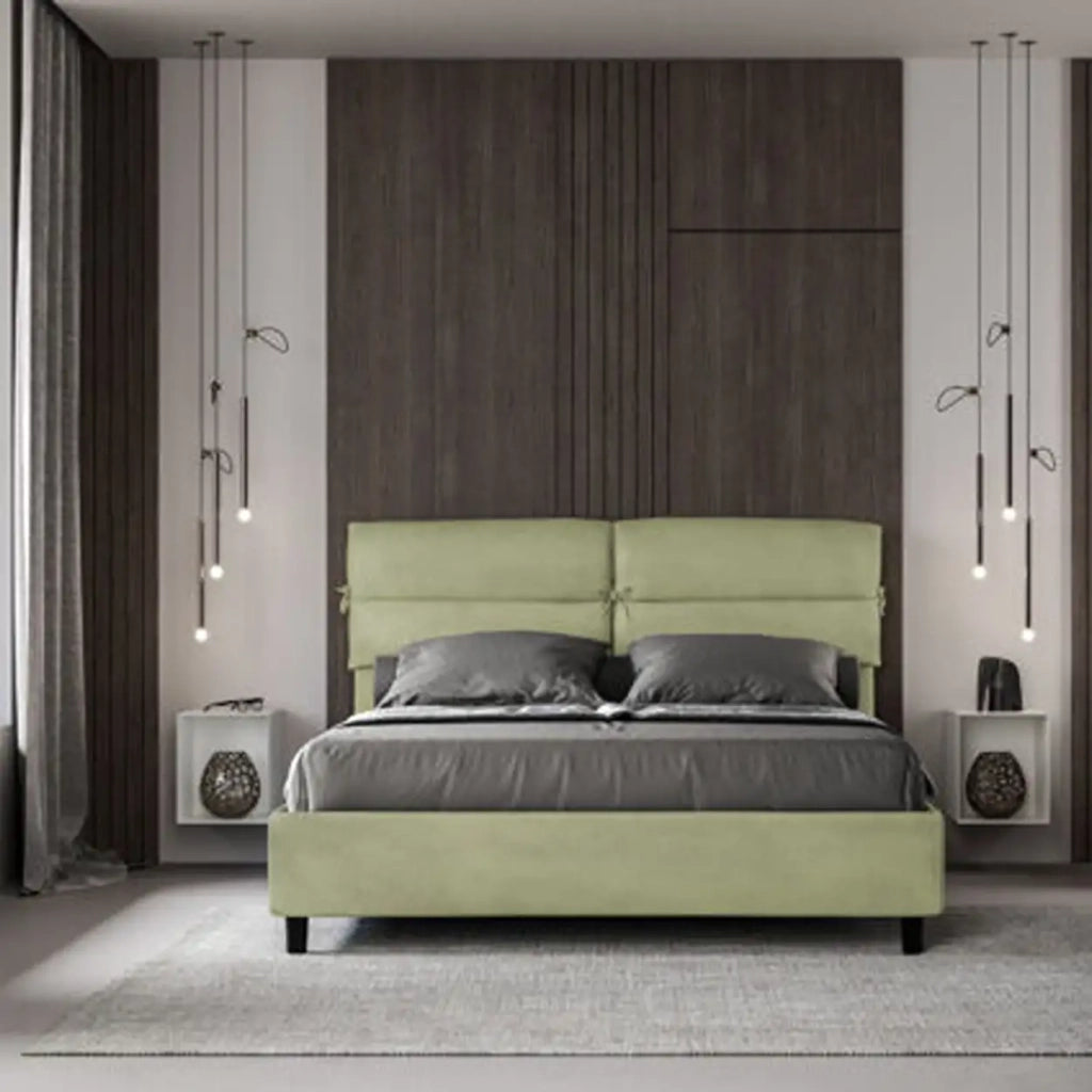 Letto matrimoniale senza rete imbottito 160x200 microfibra tè verde Nandy