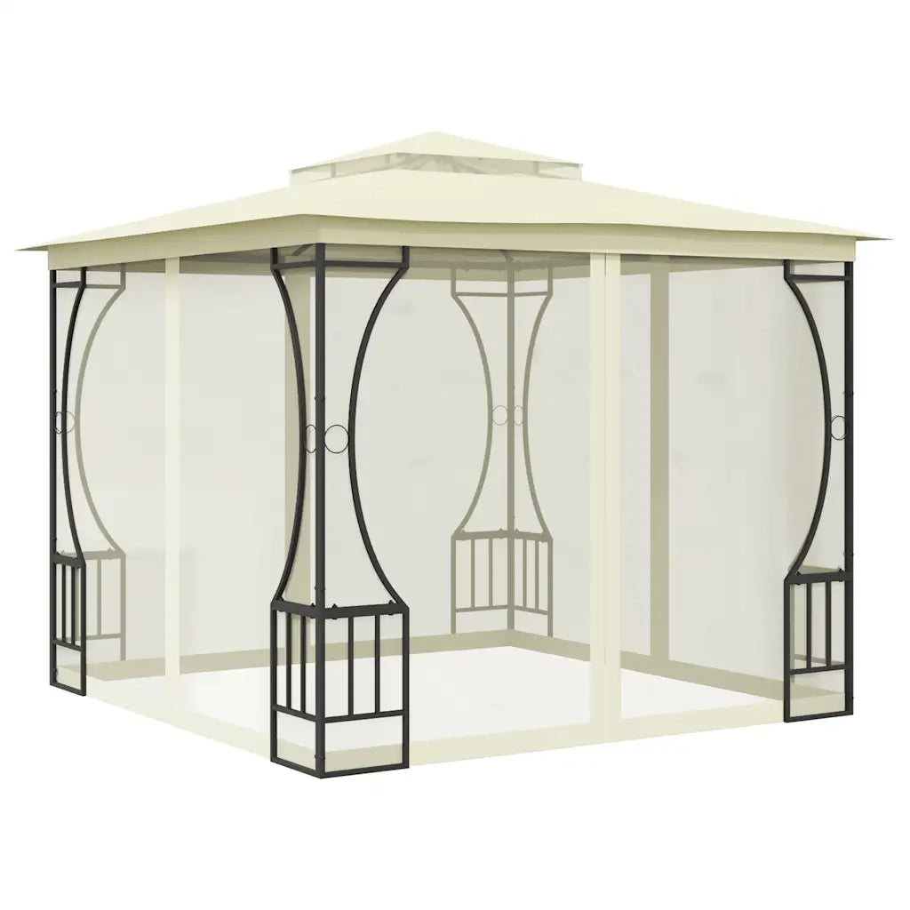 Gazebo con Rete 300x300x265 cm Crema