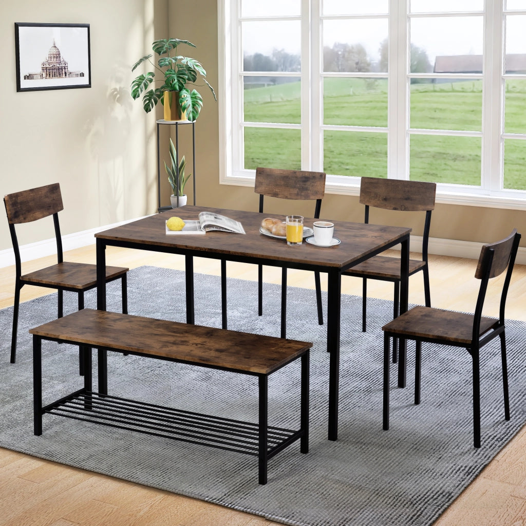 Set tavolo da pranzo con sedute in MDF marrone