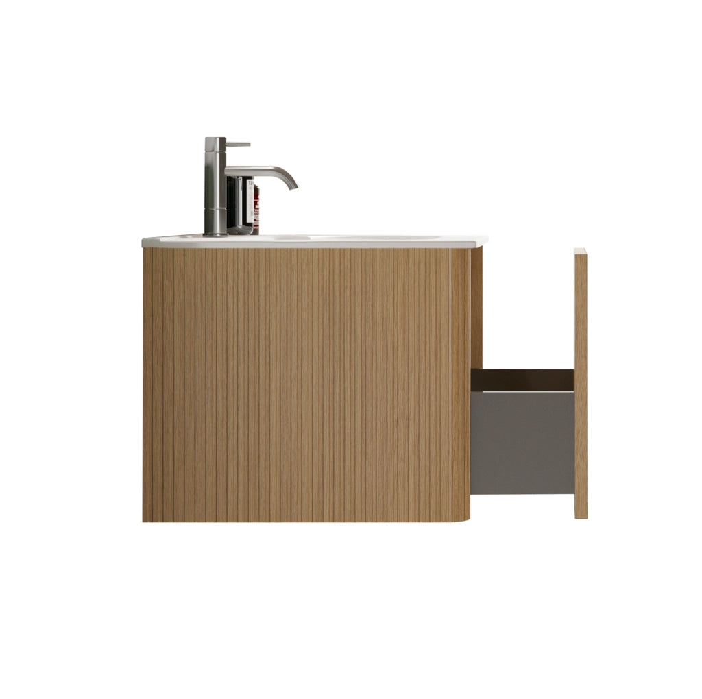 Mobile sottolavabo 80 cm con lavabo in Solid Surface, MDF e compensato rovere