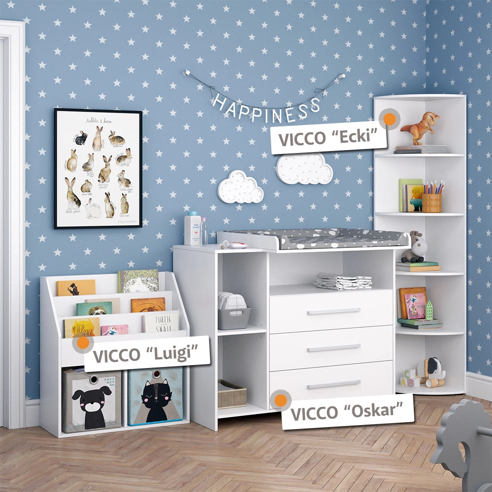 Vicco Set per cameretta Bianco 2 parti, con fasciatoio e libreria