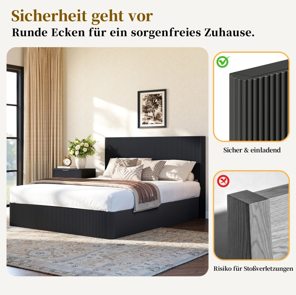 Letto contenitore 160x200 cm nero con sollevamento idraulico