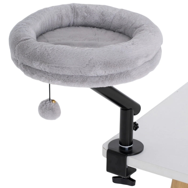 Letto per gatti da scrivania grigio, rotazione 360°, altezza regolabile. Cuccia rimovibile lavabile in lavatrice. Per gatti sotto i 6 kg.