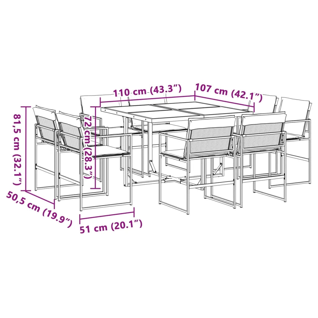 Set da Pranzo da Giardino 9 pz con Cuscini Bianco in Textilene 3295108