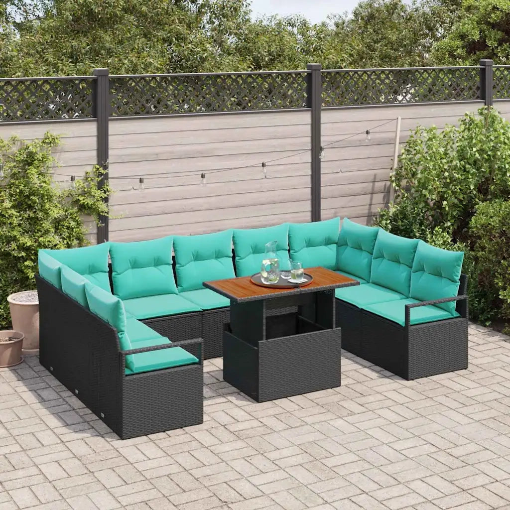 Set Divano da Giardino con cuscino 10 pcs Nero e Verde acqua 3349759