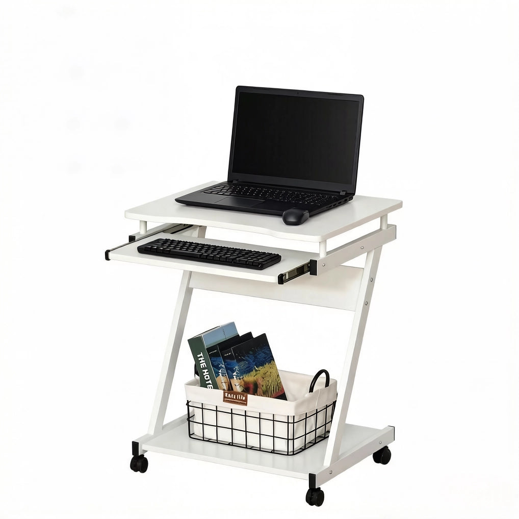 Scrivania per Computer con Ripiano Tastiera e Ruote 60 x 48 x 73 cm Bianca - per Ufficio e Studio