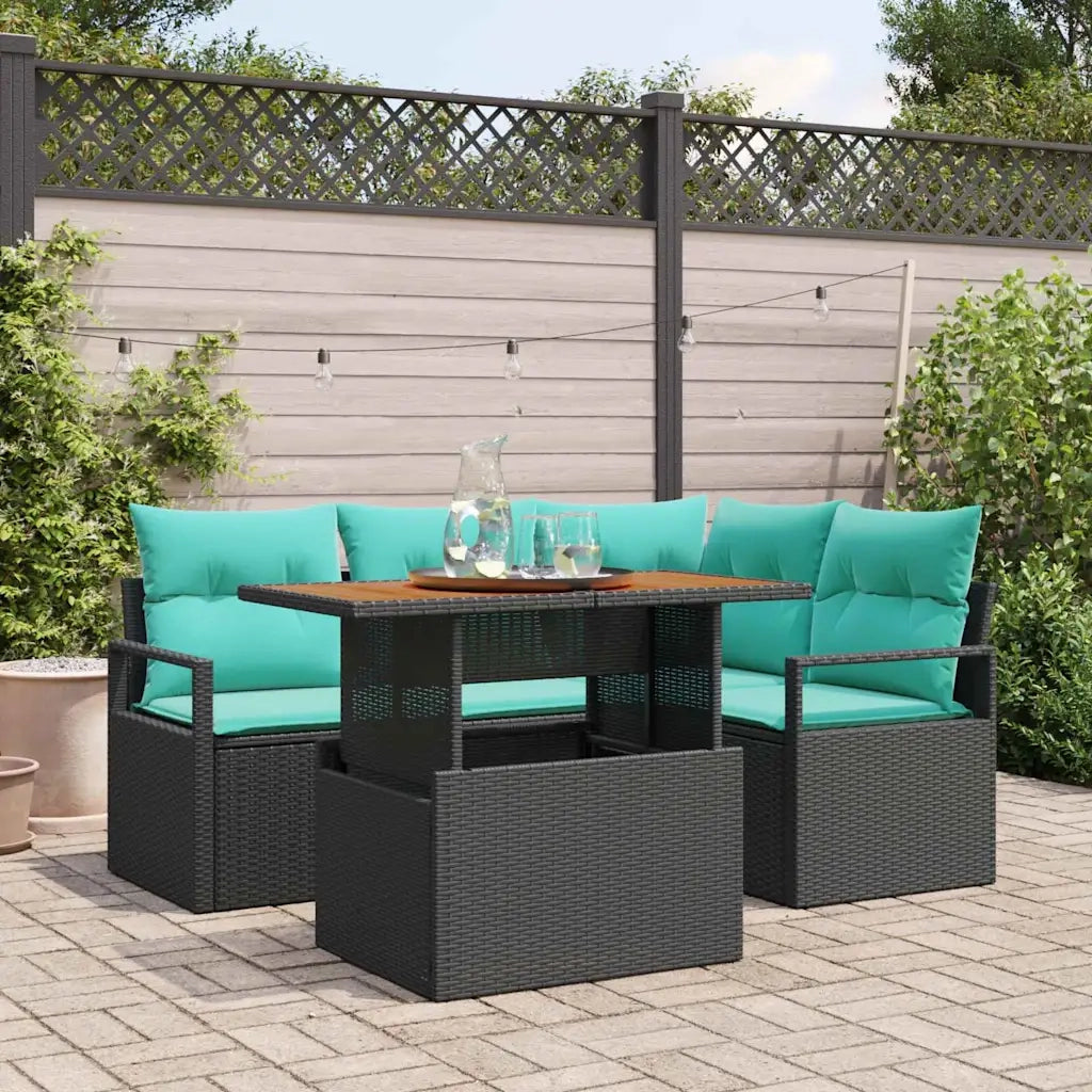 Set da Pranzo per Giardino con cuscino 5 pcs Nero e Verde acqua 3349710