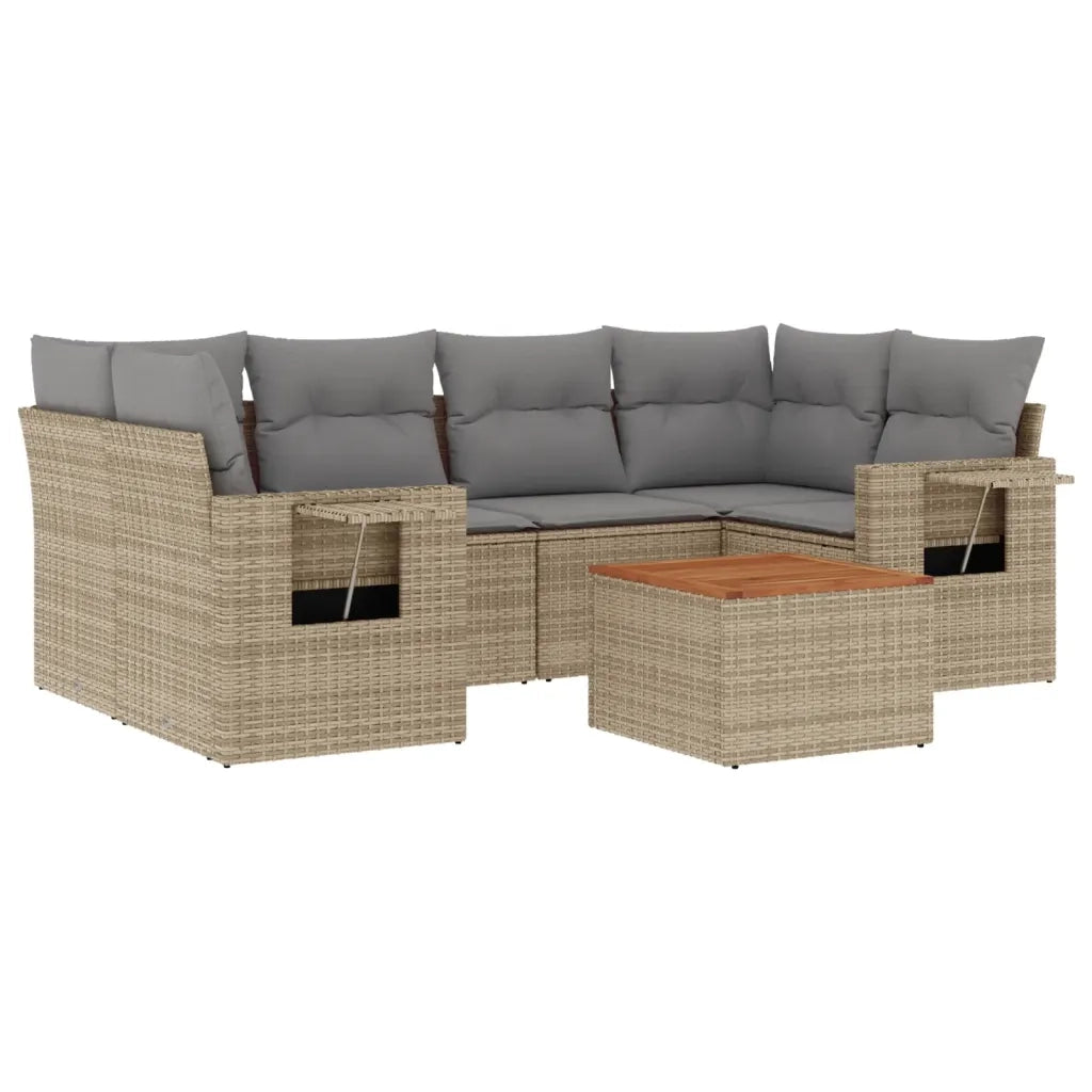Set Divano da Giardino 7 pz con Cuscini Beige Misto Polyrattan