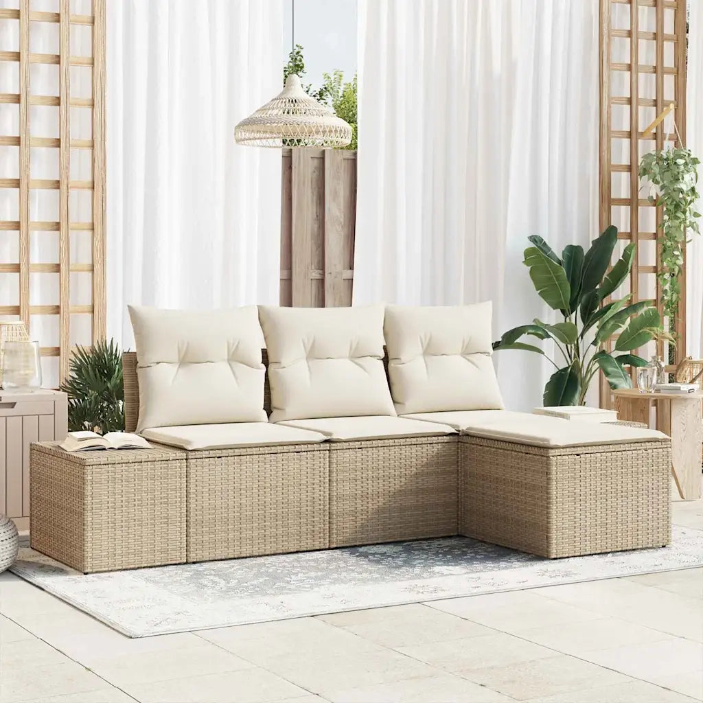 Set Divano da Giardino 4 pcs Beige e Crema polyrattan 3355680