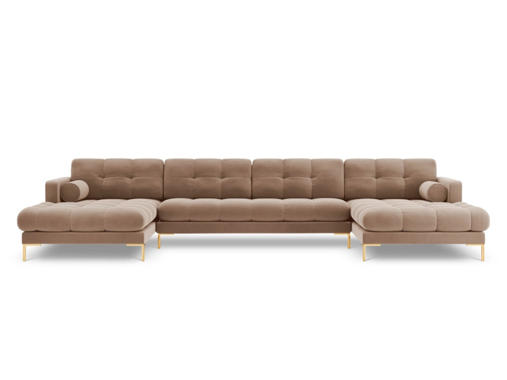 Cosmopolitan Design - Divano panoramico "Bali" 7 posti in velluto beige 