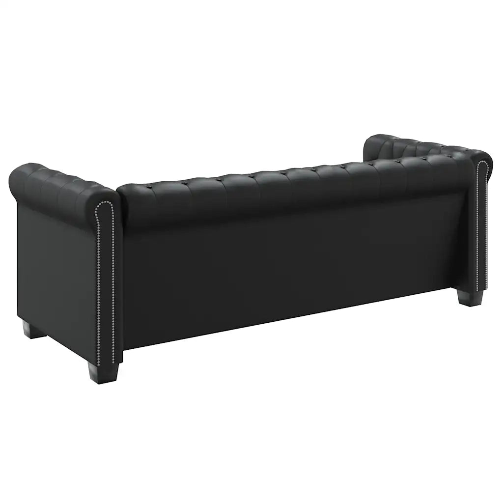 Divano Chesterfield a 3 Posti in Finta Pelle Nero 242370
