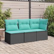 Divano da Giardino a 3 Posti con Cuscini Nero in Polyrattan 366041