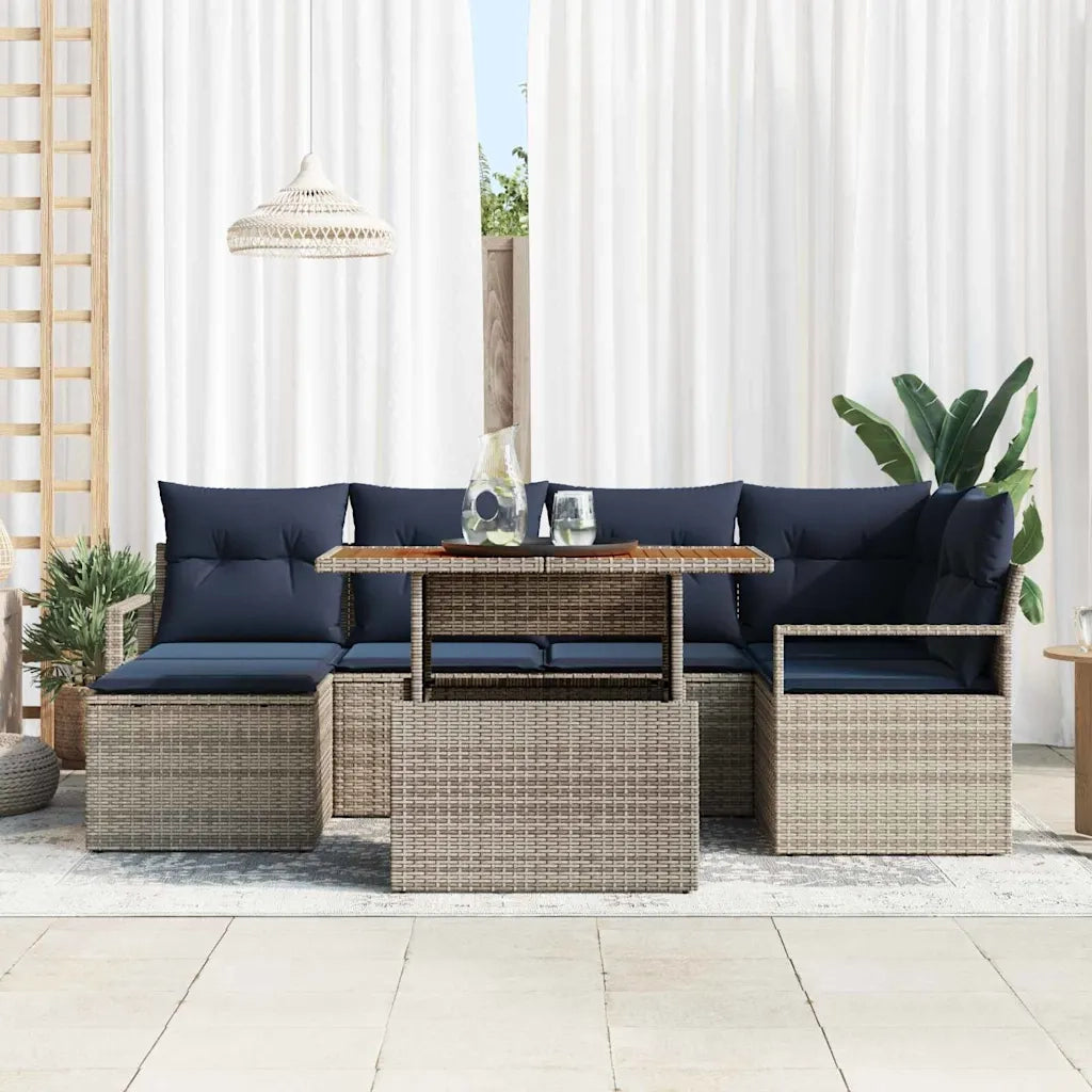 Set da Pranzo per Giardino con cuscino 7 pcs Grigio e Blu Navy 3349737